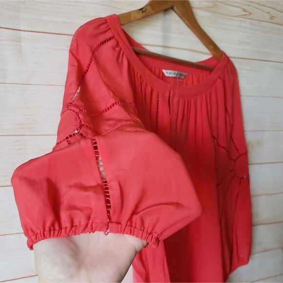 Trina Turk Silk Peasant Style Blouse with Cutout Detail Women's Medium - Picture 3 of 7